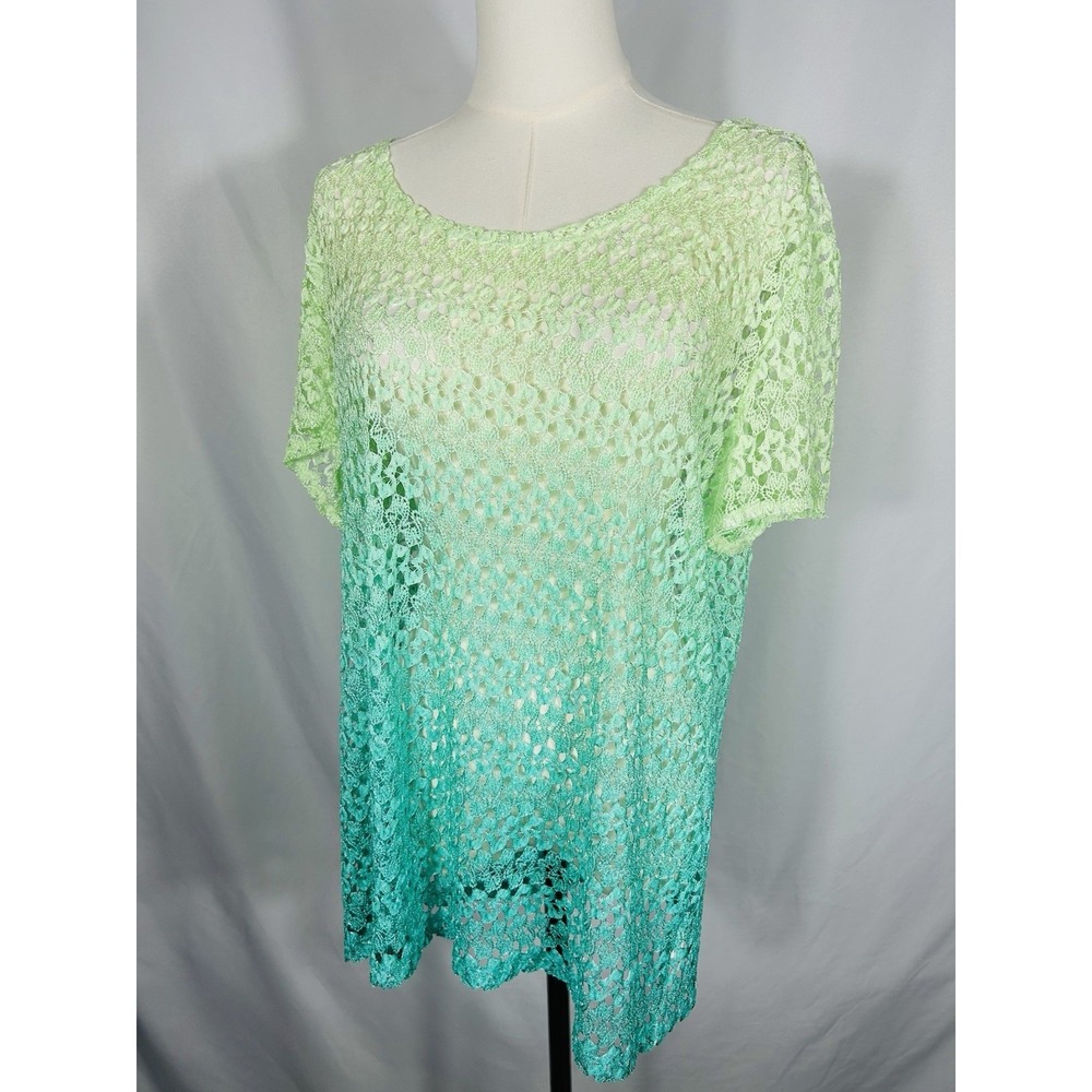 Women's Sheer Crochet Overlay Top OS Y2K Beach Cover Bright Mermaidcore Beach